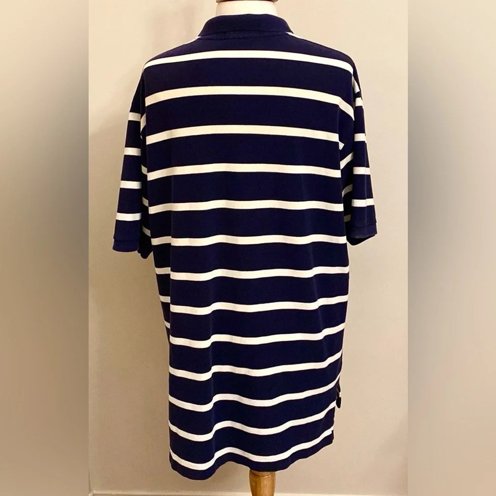 Polo by Ralph Lauren Navy Blue White Striped XXL Coastal Americana Preppy Shirt